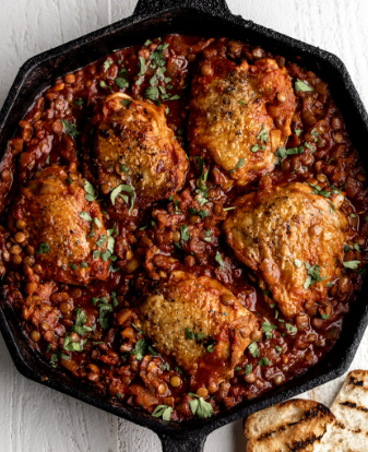 Skillet Harissa Chicken & Lentils