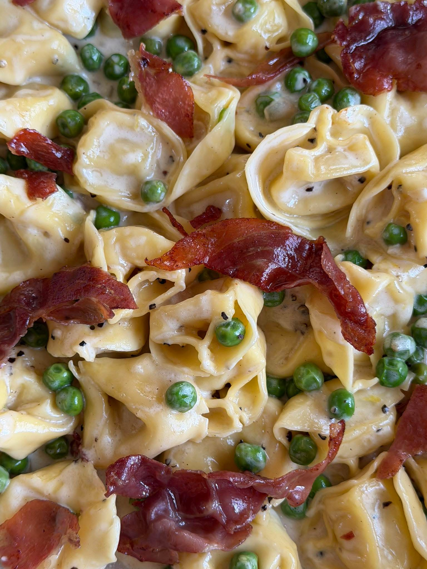 Tortellini with Peas & Crispy Prosciutto